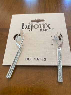 Bijoux Bar Silver Crystal Bar Drop Earrings